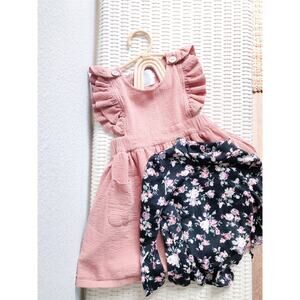 Mauve Pinafore Flutter Slv Dress + Floral Layering Top 3T/4T